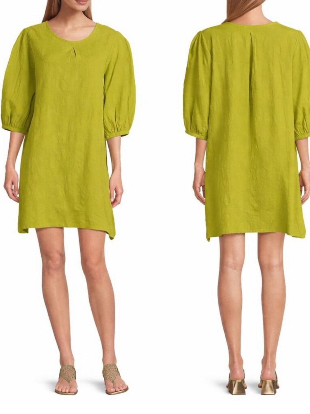 BRYN WALKER Lucien Shift Dress 100% LINEN Pera Chartreuse Green medium